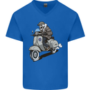 Scooter Skull Motorcycle Biker MOD Mens V-Neck Cotton T-Shirt Royal Blue