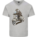 Scooter Skull Motorcycle Biker MOD Mens V-Neck Cotton T-Shirt Sports Grey