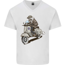 Scooter Skull Motorcycle Biker MOD Mens V-Neck Cotton T-Shirt White