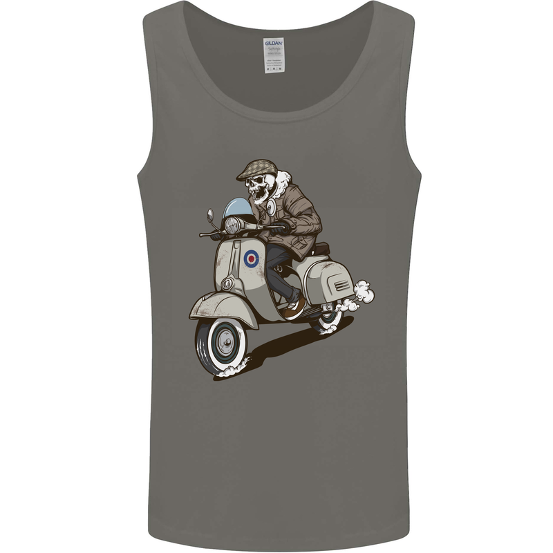 Scooter Skull Motorcycle Biker MOD Mens Vest Tank Top Charcoal