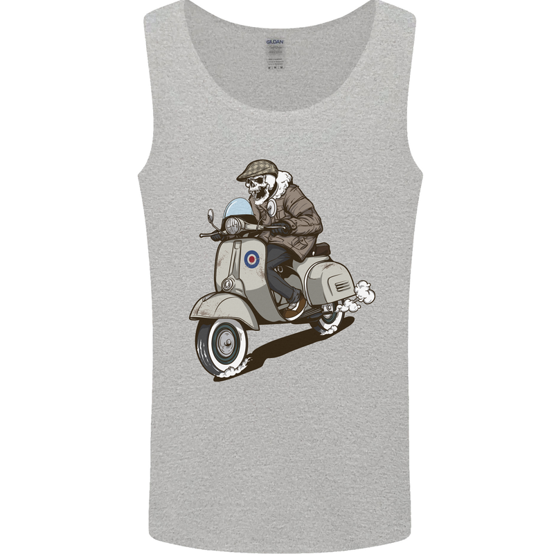 Scooter Skull Motorcycle Biker MOD Mens Vest Tank Top Sports Grey