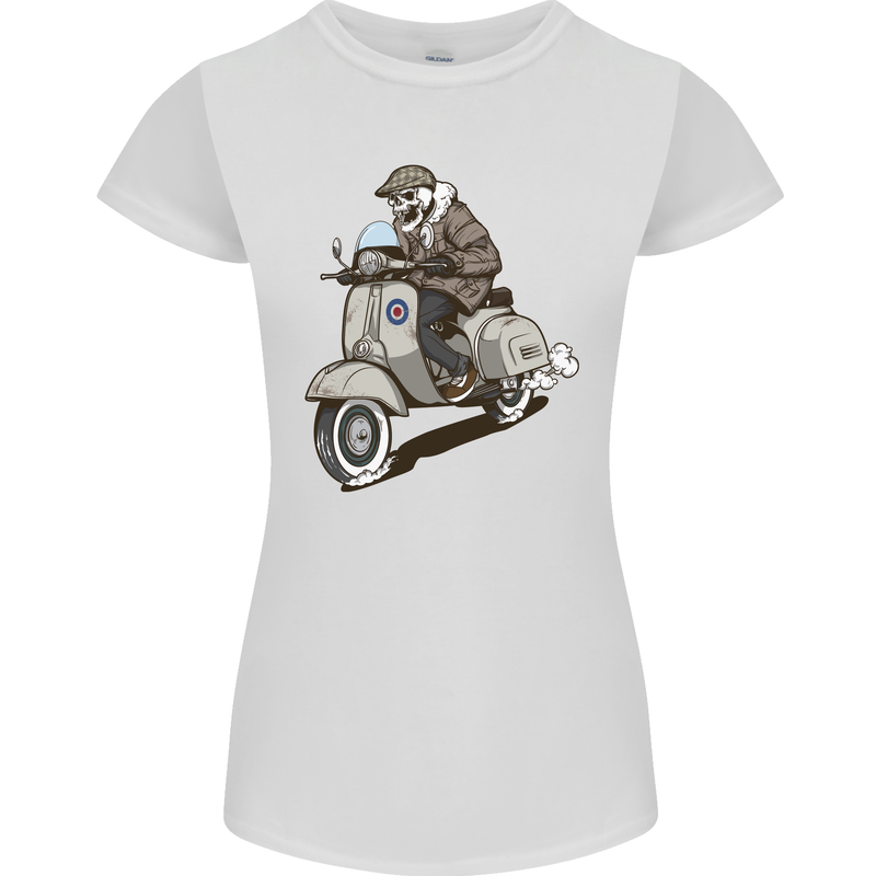 Scooter Skull Motorcycle Biker MOD Womens Petite Cut T-Shirt White