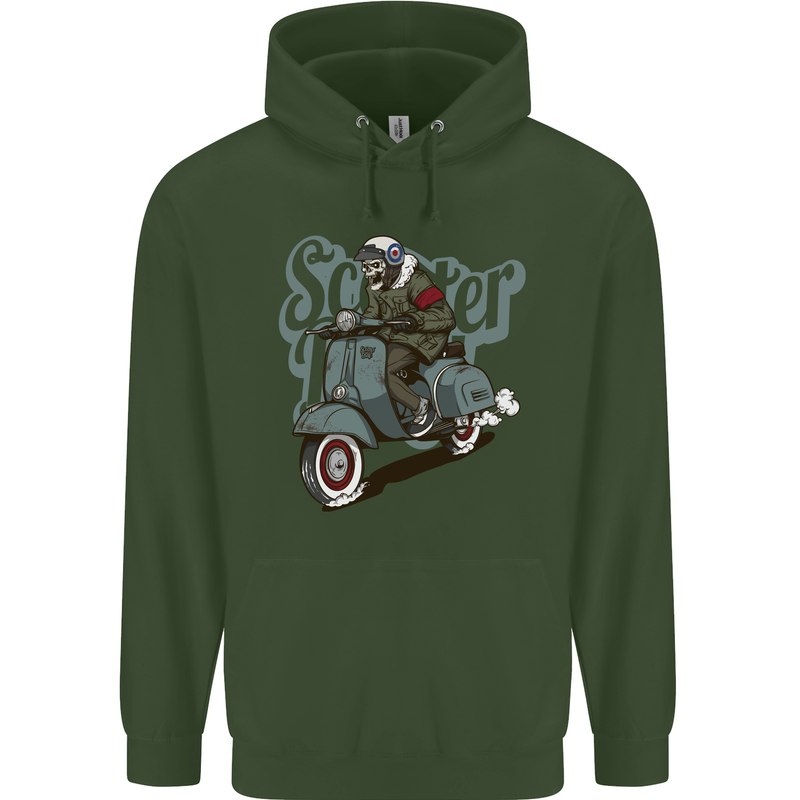 Scooter Skull Motorcycle MOD Biker Childrens Kids Hoodie Forest Green