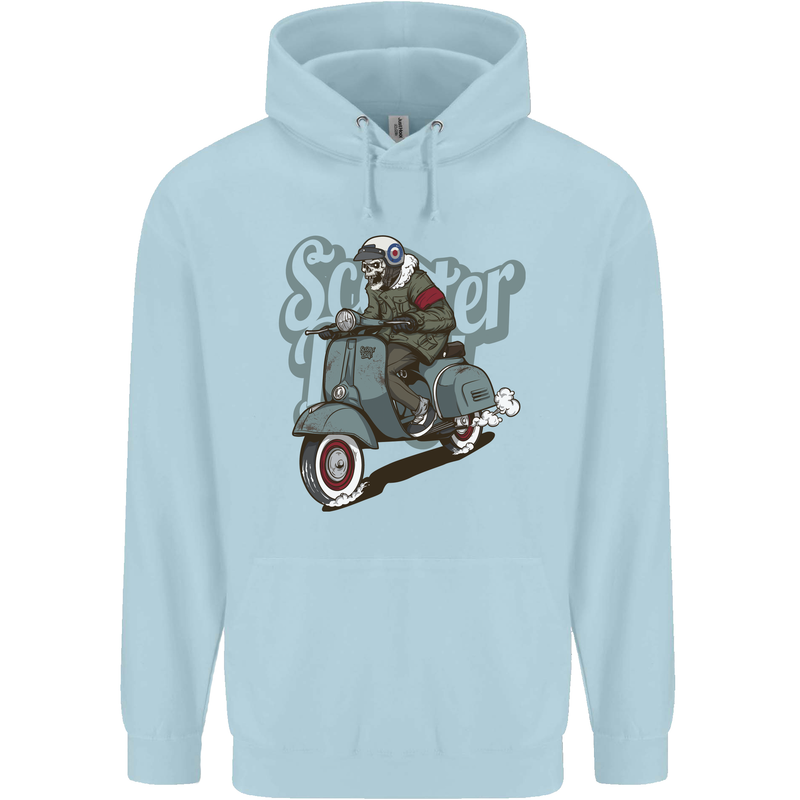 Scooter Skull Motorcycle MOD Biker Childrens Kids Hoodie Light Blue