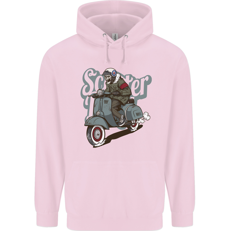 Scooter Skull Motorcycle MOD Biker Childrens Kids Hoodie Light Pink