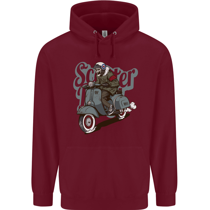Scooter Skull Motorcycle MOD Biker Childrens Kids Hoodie Maroon