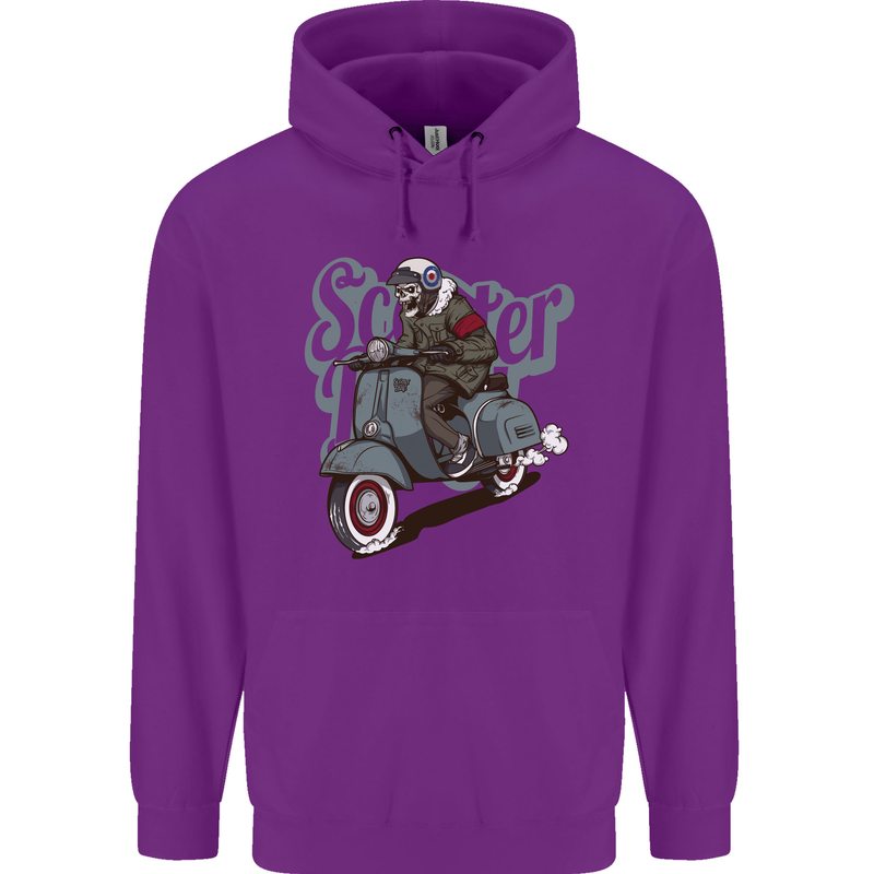 Scooter Skull Motorcycle MOD Biker Childrens Kids Hoodie Purple