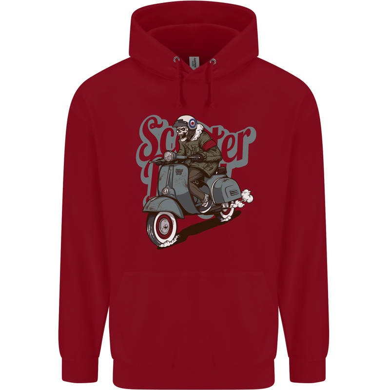 Scooter Skull Motorcycle MOD Biker Childrens Kids Hoodie Red