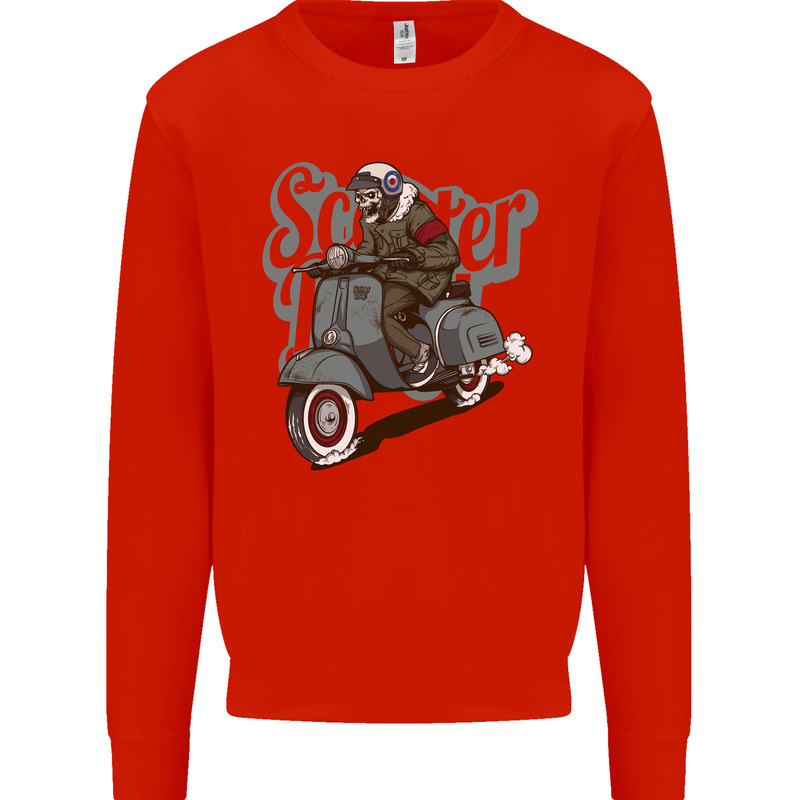 Scooter Skull Motorcycle MOD Biker Kids Sweatshirt Jumper Bright Red