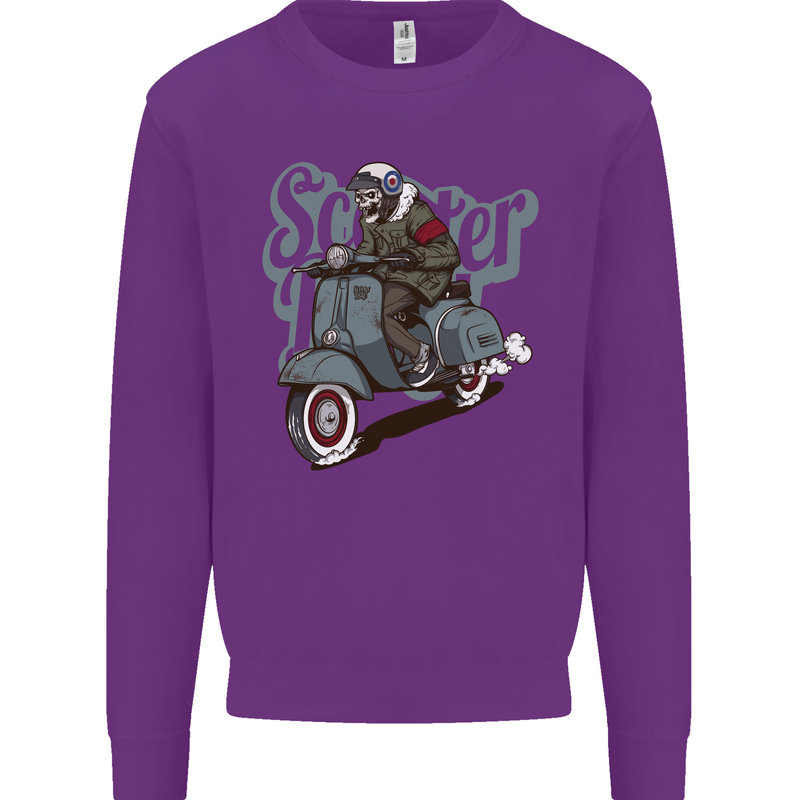 Scooter Skull Motorcycle MOD Biker Kids Sweatshirt Jumper Purple