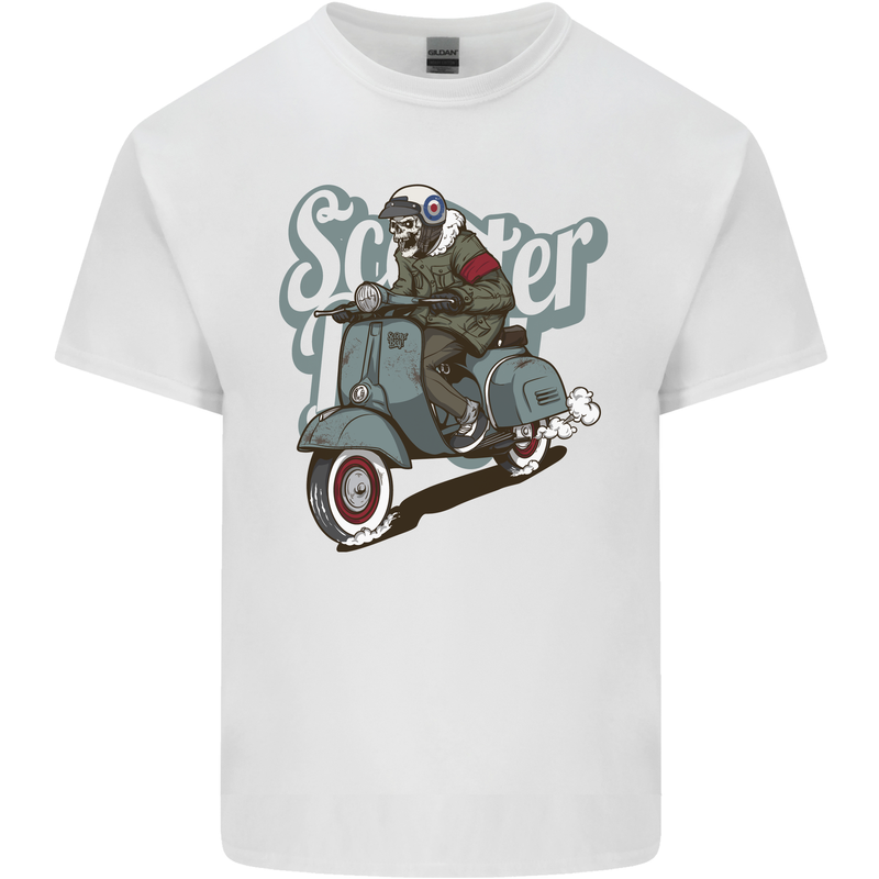 Scooter Skull Motorcycle MOD Biker Kids T-Shirt Childrens White