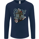Scooter Skull Motorcycle MOD Biker Mens Long Sleeve T-Shirt Navy Blue