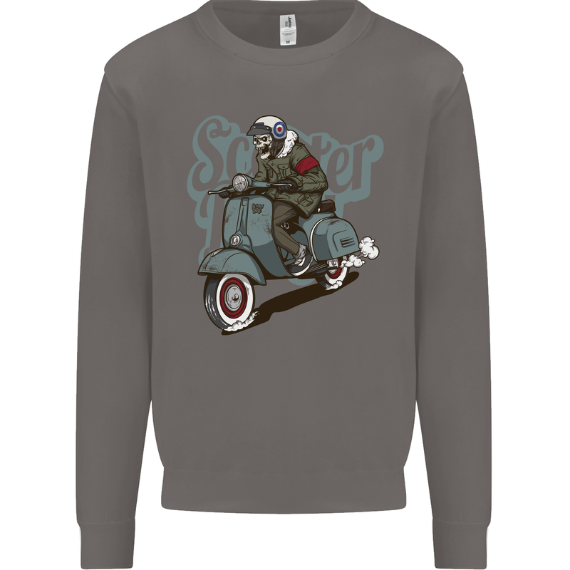 Scooter Skull Motorcycle MOD Biker Mens Sweatshirt Jumper Charcoal
