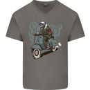 Scooter Skull Motorcycle MOD Biker Mens V-Neck Cotton T-Shirt Charcoal