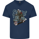 Scooter Skull Motorcycle MOD Biker Mens V-Neck Cotton T-Shirt Navy Blue