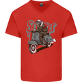 Scooter Skull Motorcycle MOD Biker Mens V-Neck Cotton T-Shirt Red