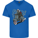 Scooter Skull Motorcycle MOD Biker Mens V-Neck Cotton T-Shirt Royal Blue