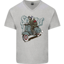 Scooter Skull Motorcycle MOD Biker Mens V-Neck Cotton T-Shirt Sports Grey