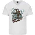 Scooter Skull Motorcycle MOD Biker Mens V-Neck Cotton T-Shirt White