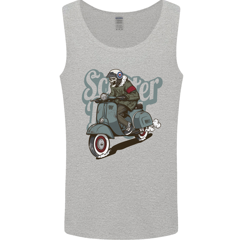 Scooter Skull Motorcycle MOD Biker Mens Vest Tank Top Sports Grey