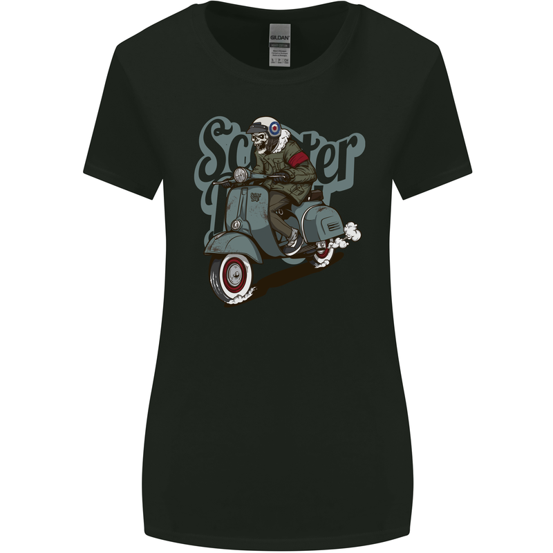 Scooter Skull Motorcycle MOD Biker Womens Wider Cut T-Shirt Black
