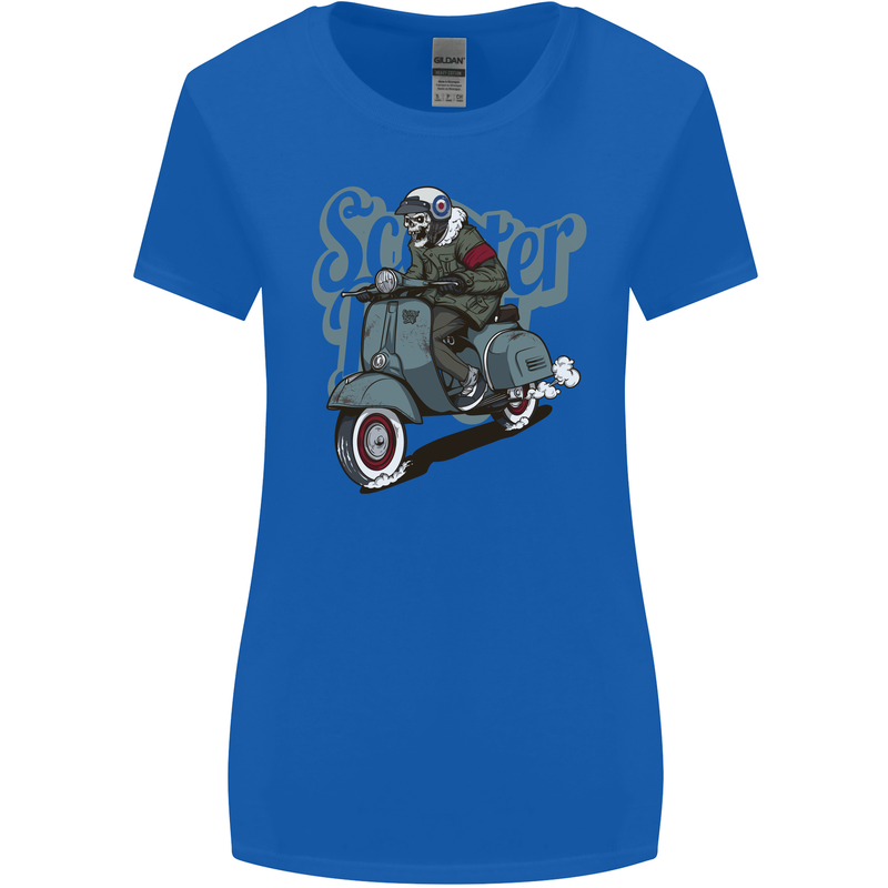 Scooter Skull Motorcycle MOD Biker Womens Wider Cut T-Shirt Royal Blue