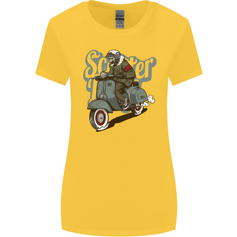 Scooter Skull Motorcycle MOD Biker Womens Wider Cut T-Shirt Yellow