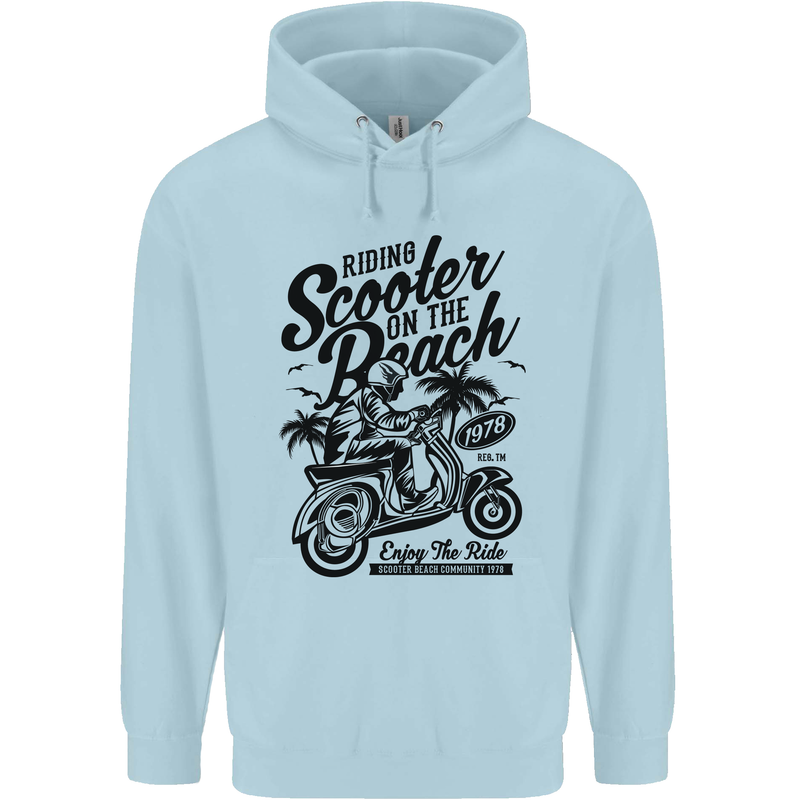 Scooter on the Beach MOD Childrens Kids Hoodie Light Blue