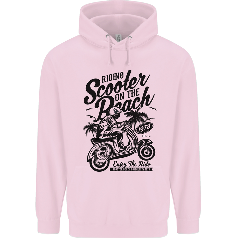 Scooter on the Beach MOD Childrens Kids Hoodie Light Pink