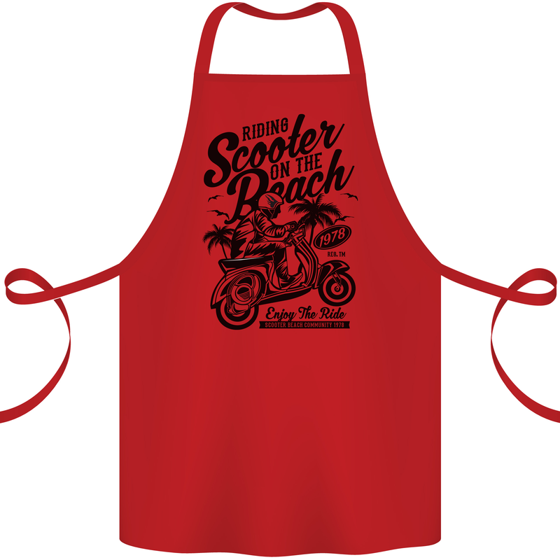 Scooter on the Beach MOD Cotton Apron 100% Organic Red