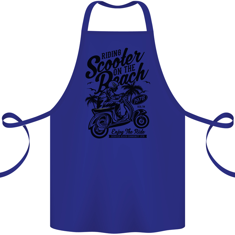 Scooter on the Beach MOD Cotton Apron 100% Organic Royal Blue