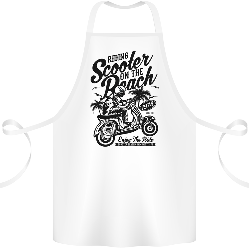 Scooter on the Beach MOD Cotton Apron 100% Organic White