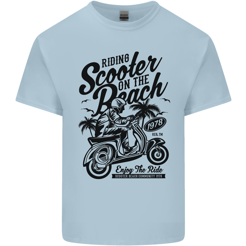 Scooter on the Beach MOD Kids T-Shirt Childrens Light Blue