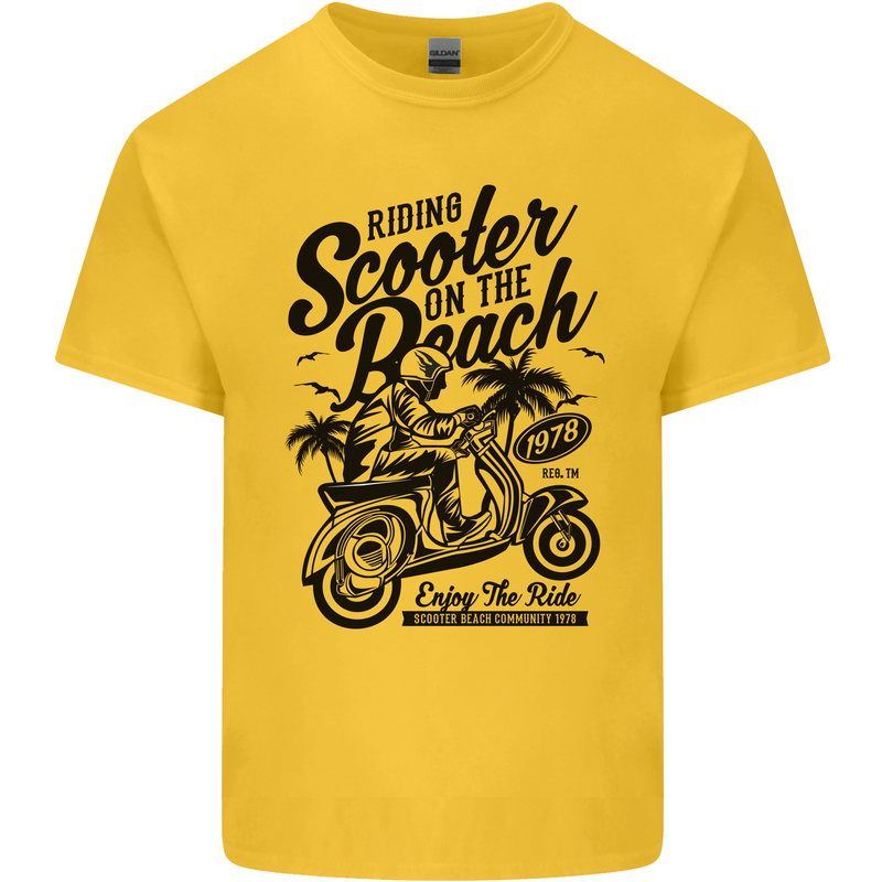 Scooter on the Beach MOD Kids T-Shirt Childrens Yellow