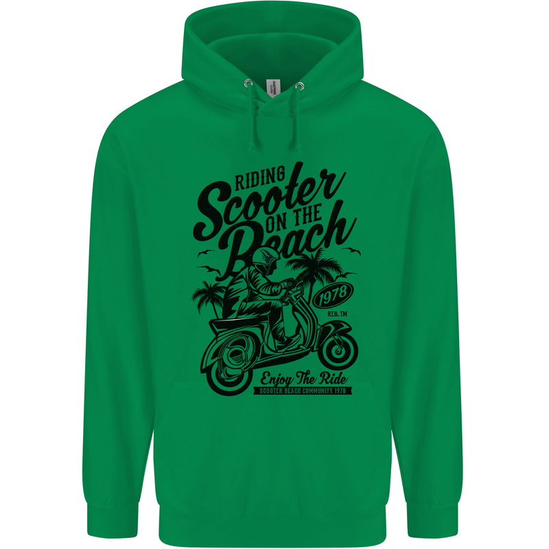 Scooter on the Beach MOD Mens 80% Cotton Hoodie Irish Green