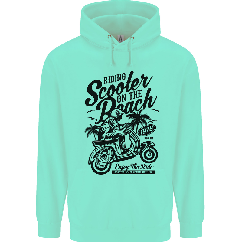 Scooter on the Beach MOD Mens 80% Cotton Hoodie Peppermint
