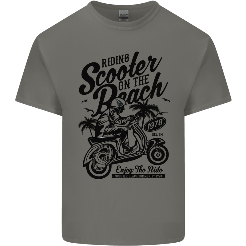 Scooter on the Beach MOD Mens Cotton T-Shirt Tee Top Charcoal