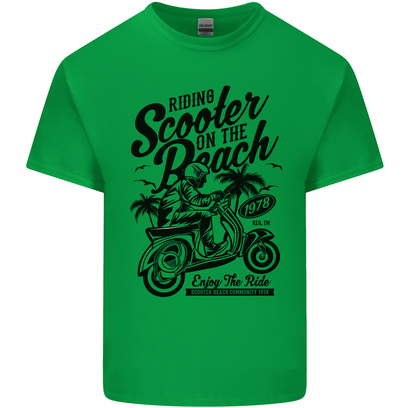 Scooter on the Beach MOD Mens Cotton T-Shirt Tee Top Irish Green