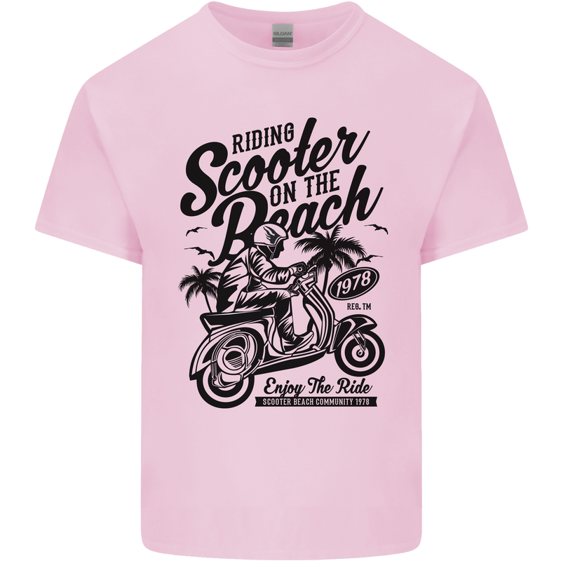 Scooter on the Beach MOD Mens Cotton T-Shirt Tee Top Light Pink