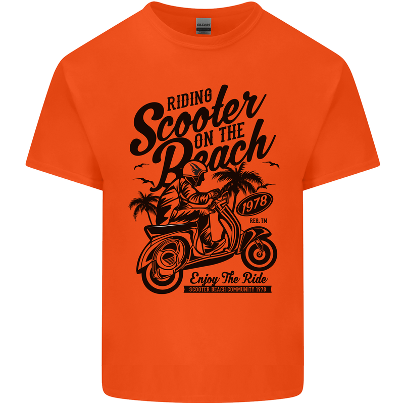 Scooter on the Beach MOD Mens Cotton T-Shirt Tee Top Orange