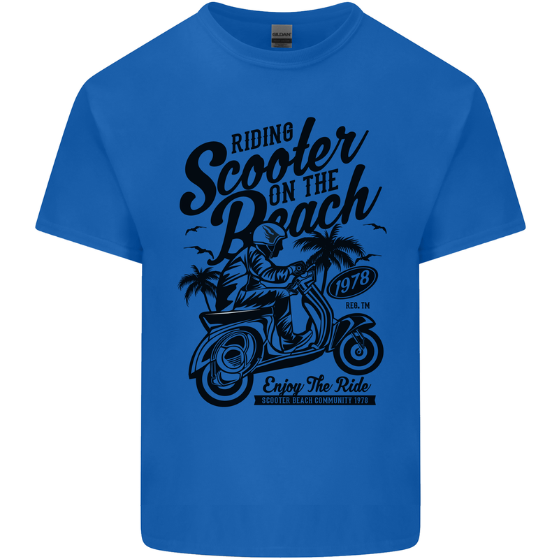 Scooter on the Beach MOD Mens Cotton T-Shirt Tee Top Royal Blue