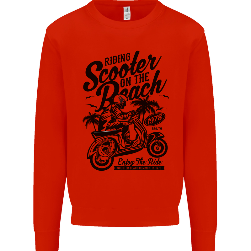 Scooter on the Beach MOD Mens Sweatshirt Jumper Bright Red