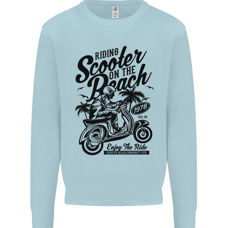 Scooter on the Beach MOD Mens Sweatshirt Jumper Light Blue