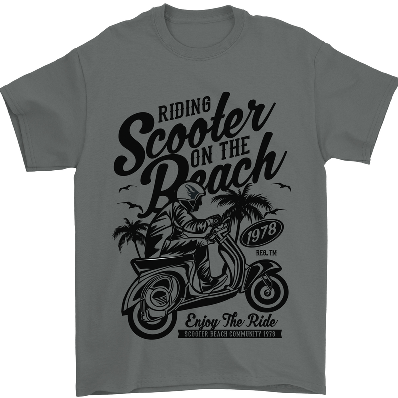 Scooter on the Beach MOD Mens T-Shirt 100% Cotton Charcoal