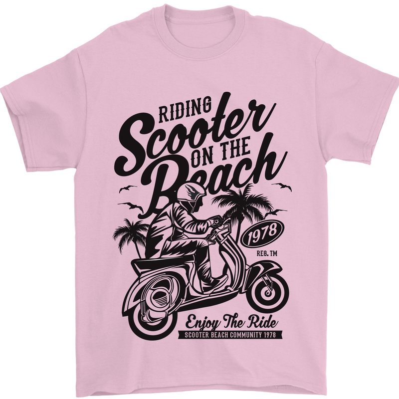 Scooter on the Beach MOD Mens T-Shirt 100% Cotton Light Pink