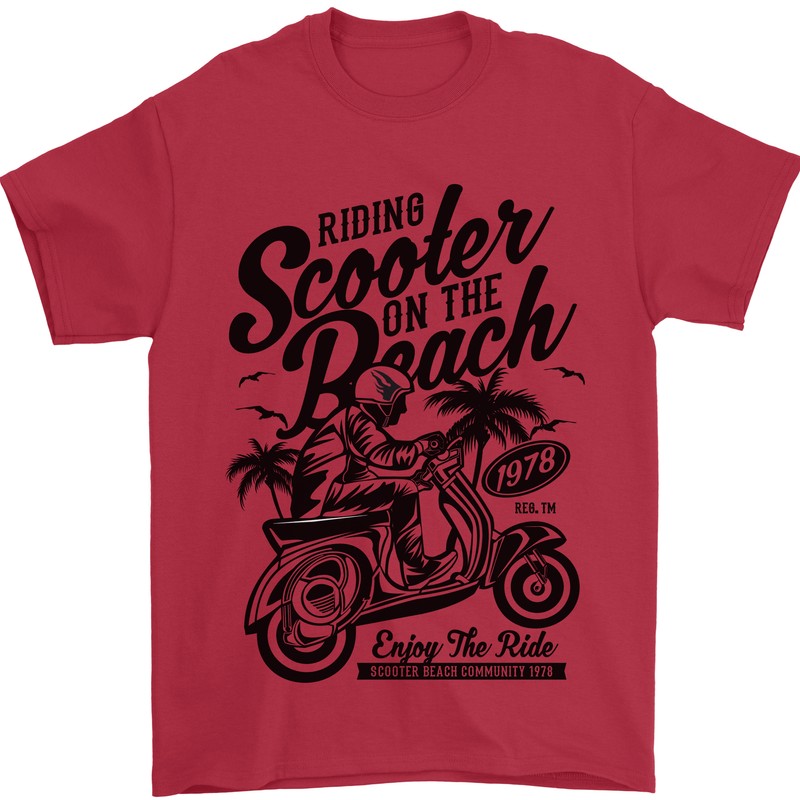 Scooter on the Beach MOD Mens T-Shirt 100% Cotton Red