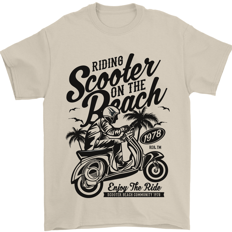 Scooter on the Beach MOD Mens T-Shirt 100% Cotton Sand