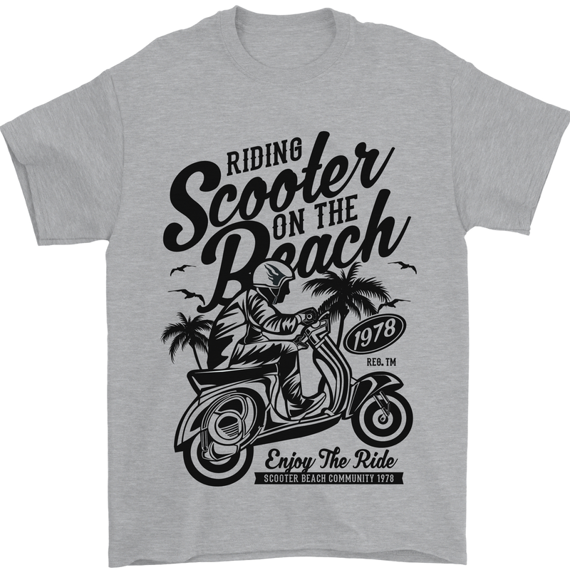 Scooter on the Beach MOD Mens T-Shirt 100% Cotton Sports Grey