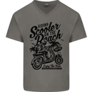 Scooter on the Beach MOD Mens V-Neck Cotton T-Shirt Charcoal