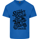 Scooter on the Beach MOD Mens V-Neck Cotton T-Shirt Royal Blue